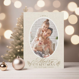 Cartão De Festividades Foto de Natal Feliz e Oval
