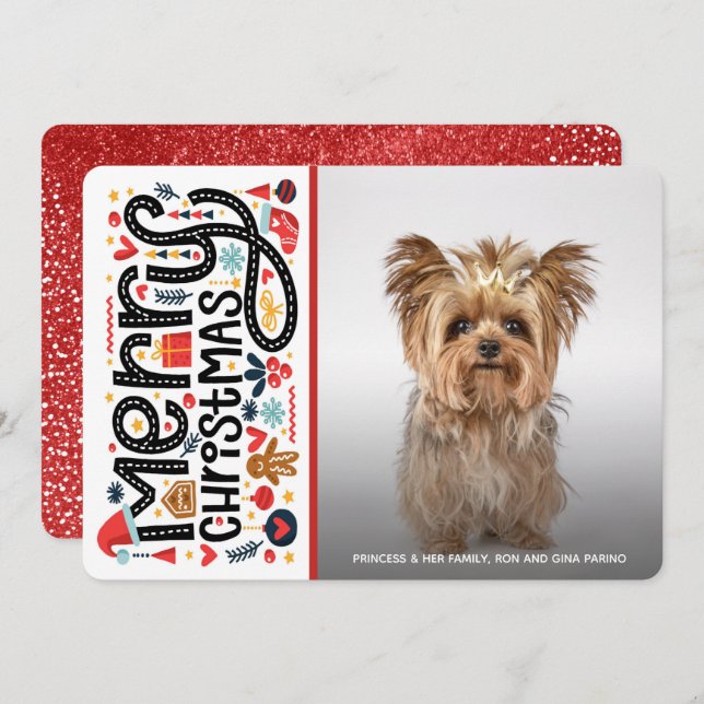 Cartão De Festividades Foto de Natal Feliz Whimsical (Frente/Verso)