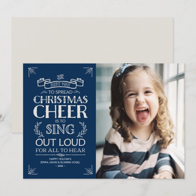 Cartão De Festividades Foto de Natal Feriado em Azul (Frente/Verso)