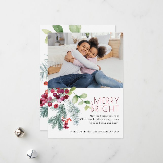 Cartão De Festividades Foto de Natal Festivo Greenery (Frente/Verso In Situ)