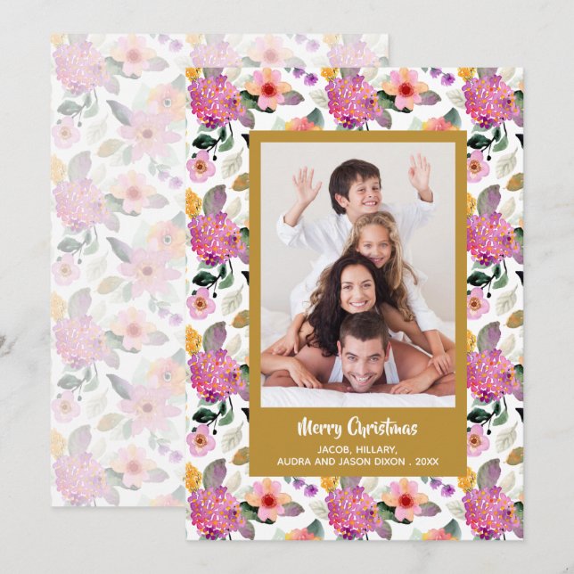 Cartão De Festividades Foto de Natal Floral (Frente/Verso)