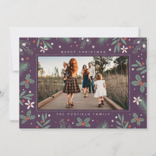 Cartão De Festividades Foto de Natal Floral Botânica Ameixa
