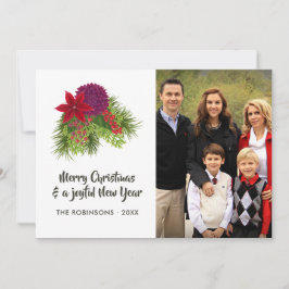 Cartão De Festividades Foto de Natal Floral em Aquarela