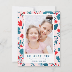 Cartão De Festividades Foto de Natal Floral Escandinava, Colorida, Bonita