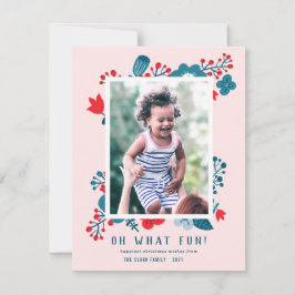 Cartão De Festividades Foto de Natal Floral Escandinava, Cute Vintage