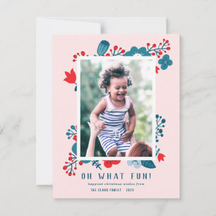 Cartão De Festividades Foto de Natal Floral Escandinava, Cute Vintage