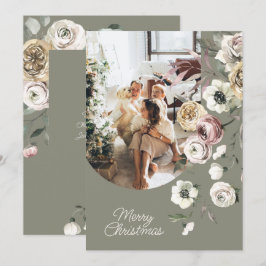 Cartão De Festividades Foto de Natal Floral Personalizada