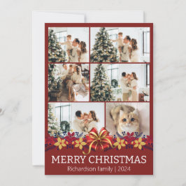 Cartão De Festividades Foto de Natal Floral Simples da Família Elegante