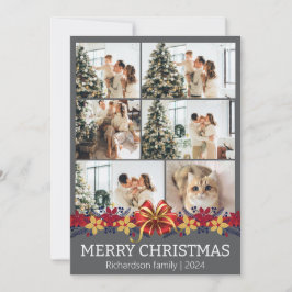 Cartão De Festividades Foto de Natal Floral Simples da Família Elegante