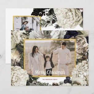 Cartão De Festividades Foto de Natal Floral Vintage