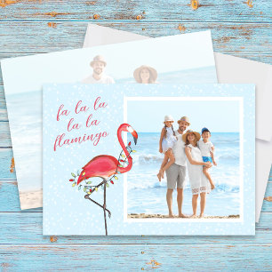 Cartão De Festividades Foto de Natal Fofa Praia Rosa Flamingo Tropical