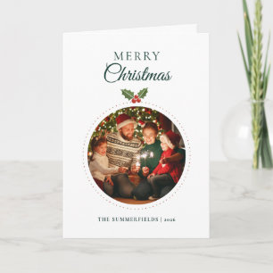 Cartão De Festividades Foto de Natal Folhagem Aquarela