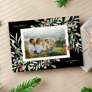 Cartão De Festividades Foto de Natal Folhagem de Inverno Frutas Vermelhas