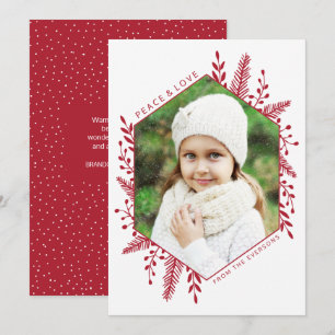 Cartão De Festividades Foto de Natal Geométrico Foliage de inverno Vermel