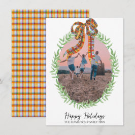 Cartão De Festividades Foto de Natal Gingham Coquette Wreath