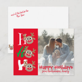 Cartão De Festividades Foto de Natal Ho Ho Ho Cartoon Rena Vermelha