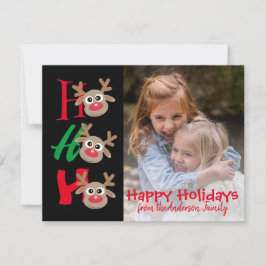 Cartão De Festividades Foto de Natal Ho Ho Ho Cartoon Renas Preto