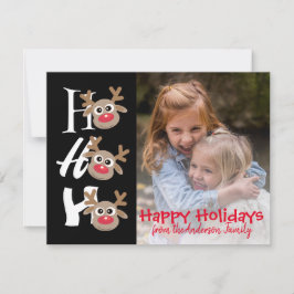 Cartão De Festividades Foto de Natal Ho Ho Ho Desenho Renas Preto