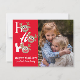Cartão De Festividades Foto de Natal Ho Ho Ho Rena Vermelha Novidade