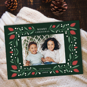 Cartão De Festividades Foto de Natal Horizontal do Quadro Floral Clássico