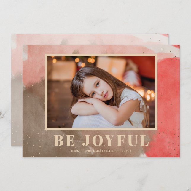 Cartão De Festividades Foto de Natal Joyful Watercolor (Frente/Verso)