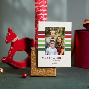 Cartão De Festividades Foto de Natal Listra Alegre Verde Vermelho Branco