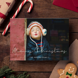 Cartão De Festividades Foto de Natal Merry manuscrita minimalista