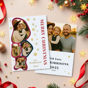 Cartão De Festividades Foto de Natal Merry Moderno Quadro Orgânico Azul