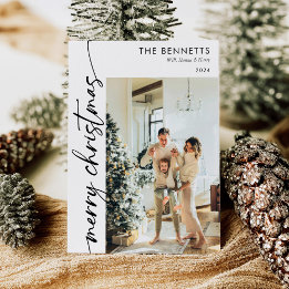 Cartão De Festividades Foto de Natal Merry - Script Minimalista Moderno