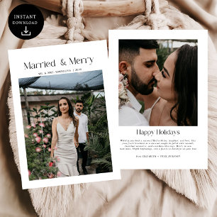 Cartão De Festividades Foto de Natal Mínima Casada e Feliz