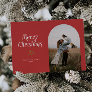 Cartão De Festividades Foto de Natal Mínima do Arch Vermelho