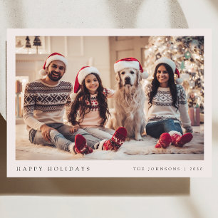 Cartão De Festividades Foto de Natal Mínimo Vermelho Retrato da Família M