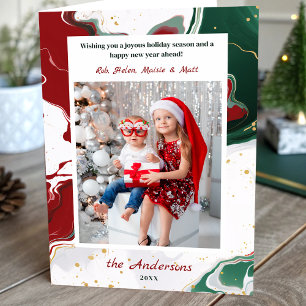 Cartão De Festividades Foto de Natal Moderna Abstrata Verde/Vermelha