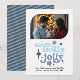 Cartão De Festividades Foto de Natal Moderna Azul Céu de Inverno
