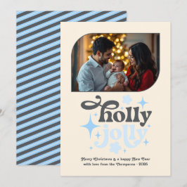 Cartão De Festividades Foto de Natal Moderna Azul Manhã Congelada
