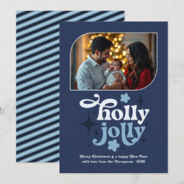 Cartão De Festividades Foto de Natal Moderna Azul Noite Estrelada