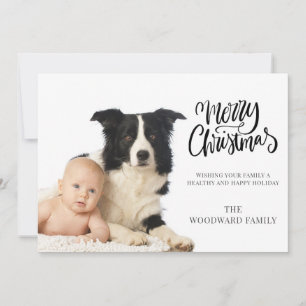 Cartão De Festividades Foto de Natal Moderna de Bebê e Cachorro