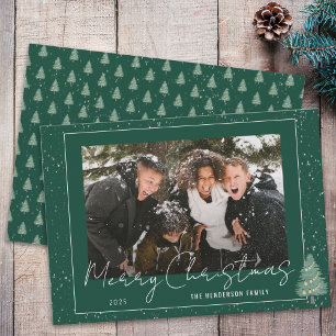 Cartão De Festividades Foto de Natal Moderna Família Floresta Nevada