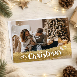 Cartão De Festividades Foto de Natal Moderno em Dourado Feliz