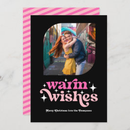 Cartão De Festividades Foto de Natal Moderno Rosa e Rosa Quente
