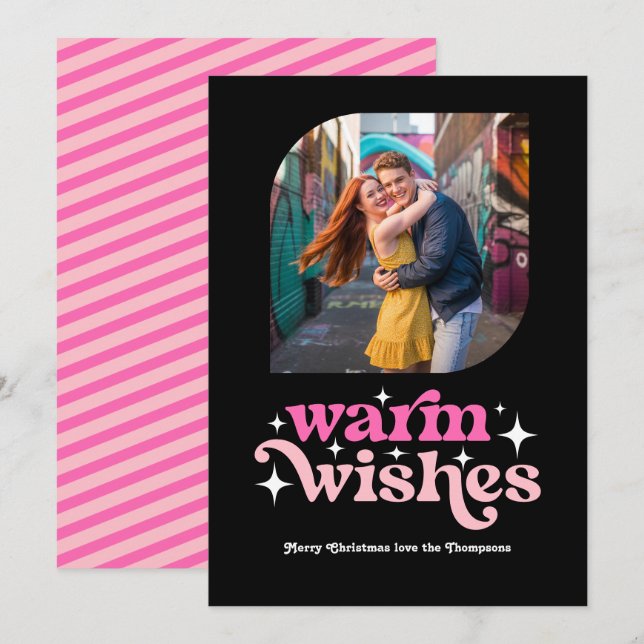 Cartão De Festividades Foto de Natal Moderno Rosa e Rosa Quente (Frente/Verso)