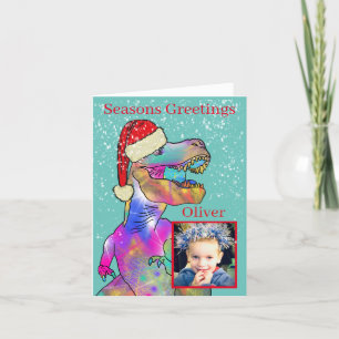 Cartão De Festividades Foto de Natal para Crianças Dinossauros