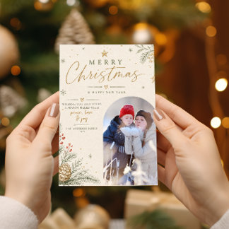 Cartão De Festividades Foto de Natal Personalizada Elegante Vintage Alegr