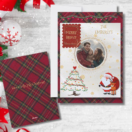 Cartão De Festividades Foto de Natal Personalizada Papai Noel e Árvore