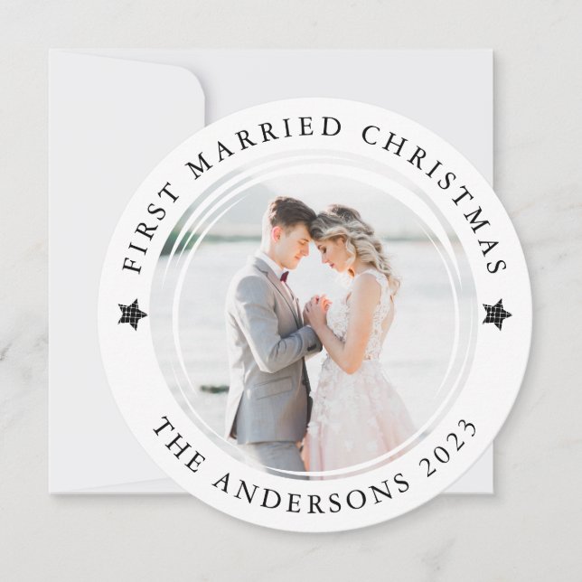 Cartão De Festividades Foto de Natal Personalizada Primeiro Casado (Frente)