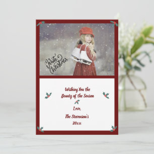 Cartão De Festividades Foto de Natal Personalizar Feliz de Script Moderno