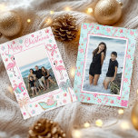 Cartão De Festividades Foto de Natal Pink & Aqua Flamingo Beach<br><div class="desc">PreppyPrint.com - Celebre o Natal em estilo! Adicione seu toque personalizado a esses cartões de Natal. Transfira este design para os produtos de sua escolha também! Clique na caixa em "Logotipo Zazzle" para remover o logotipo Zazzle da parte traseira da placa. Visite minha loja de designers, PreppyPrint.com, para coordenar itens....</div>