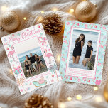 Cartão De Festividades Foto de Natal Pink & Aqua Flamingo Beach<br><div class="desc">PreppyPrint.com - Celebre o Natal em estilo! Adicione seu toque personalizado a esses cartões de Natal. Transfira este design para os produtos de sua escolha também! Clique na caixa em "Logotipo Zazzle" para remover o logotipo Zazzle da parte traseira da placa. Visite minha loja de designers, PreppyPrint.com, para coordenar itens....</div>