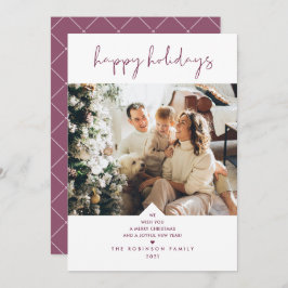 Cartão De Festividades Foto de Natal Púrpura de ameixa com Tipografia Sim