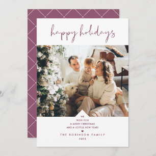 Cartão De Festividades Foto de Natal Púrpura de ameixa com Tipografia Sim